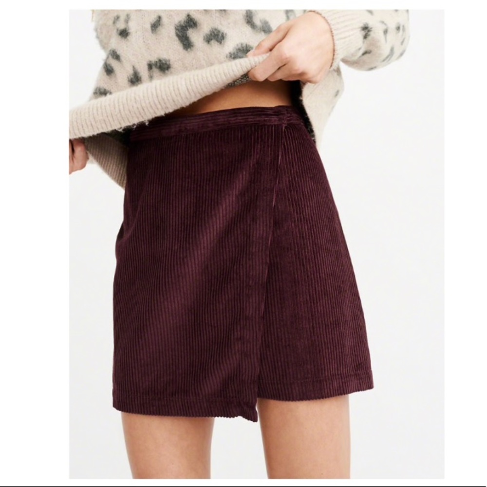 Burgundy corduroy wrap mini skirt